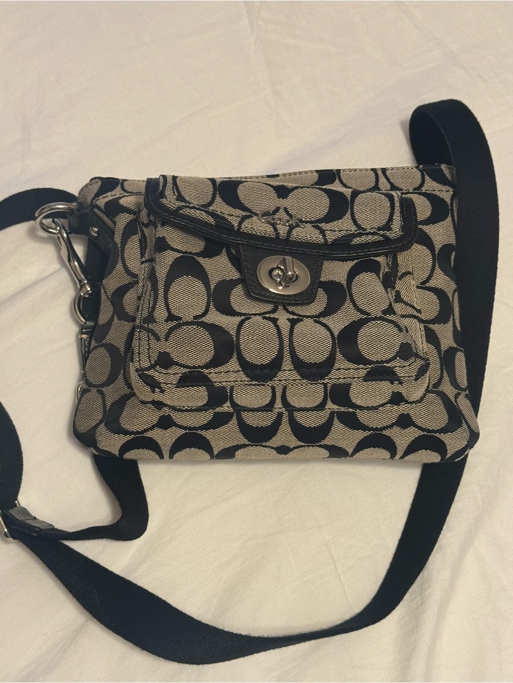Coach Khaki and Black Signature Crossbody with Turnlock